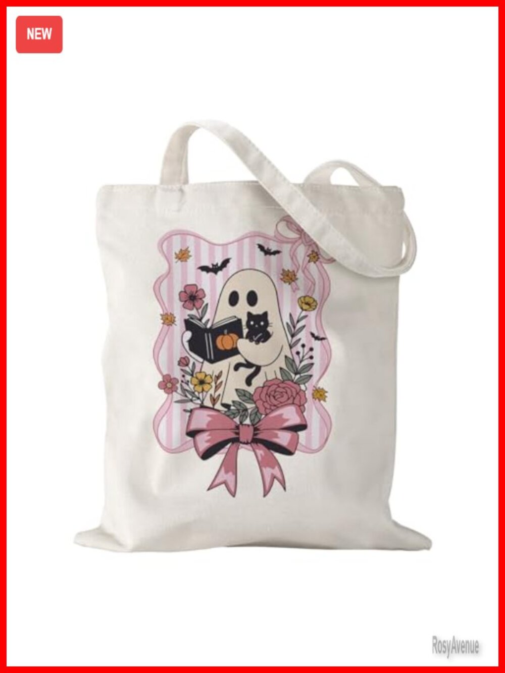 Halloween Canvas Tote Bag Reusable Ghost Candy Gift Bag